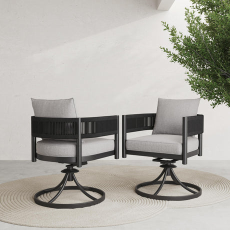 Grand patio Outdoor Dining Chair Set of 2, 2 Pieces Patio Dining Chairs, Metal Woven Wicker Swivel Patio Chairs with Grey Cushions for Backyard, Deck, Garden, Porch, Lawn and Poolside (Black) Grand patio