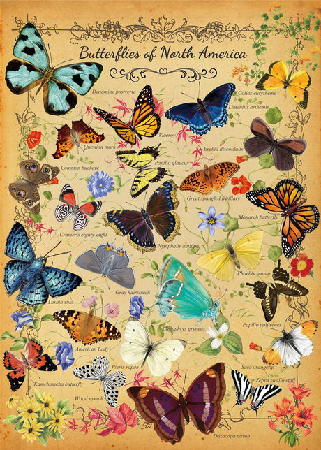 Vintage Butterfly Puzzle for Adults 1000 Piece, North America Flower Plant Butterflies Jigsaw Puzzle, Plant Puzzles for Adults BBOLDIN