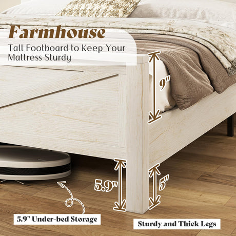 AMERLIFE Farmhouse Full Bed Frame, Rustic Wood Platform Bed Barn Door Storage Bookcase Headboard & Charging Station, Bedroom Furniture, No Box Spring Needed, Antique White AMERLIFE