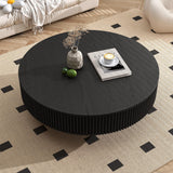 Apicizon 31.5'' Black Round Fluted Coffee Table for Living Room, Mordern Wood Coffee Table, Drum Coffee Table for Small Space, Center Accent Table, Mid-Century End Table for Apartment Apicizon