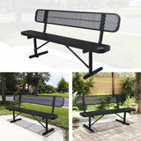 Sunnibety 6 Feet Heavy Duty Metal Park Bench for Outside, Outdoor Bench with Backrest & Portable Frame, Commercial Benches for Shopping Malls, Stores, Parks, Patios, Decks, Black Sunnibety