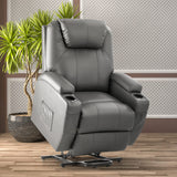 JUMMICO Power Lift Recliner Chair with Massage for Elderly PU Leather Modern Reclining Sofa Chair with Cup Holders, Remote Control, Adjustable Furniture (Gray) JUMMICO