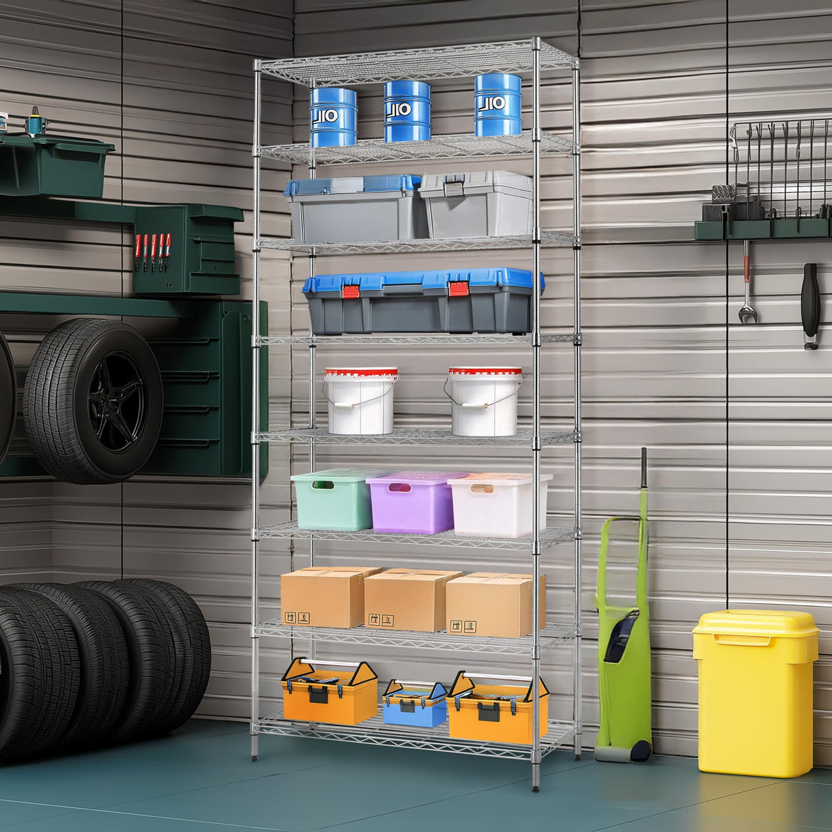 Finnhomy 8-Tier Wire Shelving Unit Adjustable Steel Wire Rack Shelving, 14x36x80 Inches 8 Shelves Metal Storage Rack, Pantry Shelves for Storage, Metal Garage Shelves with NSF Certified, Chrome Finnhomy