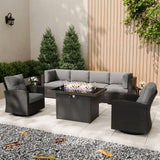 KHOLH Patio Furniture Set with Fire Pit Table, 9 Pieces Outdoor All-Weather Wicker Conversation Sectional Chair Sofa Set with 2 Swivel Chairs KHOLH