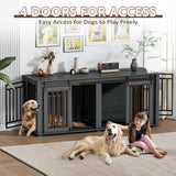 DEYGIA Large Dog Crate Furniture for 2 Dogs, Upgrade 71" Pro XXL Sliding Door Heavy Duty Dog Kennel Furniture with Divider, Steel Frame Indoor Double Dog Crate for Large Medium Small Dogs, Dark Black DEYGIA