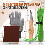 Premium Wood Carving Kit - 9pcs Whittling Knife Set for Beginners Craft Projects Gloves Chisel Pocket Friendly Working Tools Leather Perfect for Gifts and Creative Bowl Sharpener ICYVIBES
