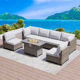 SUNPEAK Patio Furniture Set Q01 Series Sofa 7 Pieces Outdoor Furniture Set Sectional Couch with Fire Pit Table Balcony Furniture Patio Table and Chairs Set with Propane Fire Pit SUNPEAK