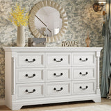 LIKIMIO Farmhouse Dresser for Bedroom with 9 Drawers, 58" Wide Wood Chest of Drawers with Roman Column, Dresser TV Stand for 65", Closet Storage Dressers Organizer for Bedroom, Living Room, Hallway LIKIMIO