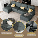 JY QAQA Sectional Couche with Soft Cushion, U-Shaped Sofa with Double Chaise, 4-Seat Linen Fabric Sofa Sets for Living Room, Apartment, Grey JY QAQA PET