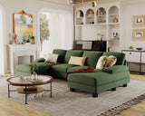 Furmax Sectional Couches for Living Room, U-Shaped Sofa Couch with Linen Fabric, 4 Seat Sofa Set with Double Chaise for Apartment (Fabric, Green) Furmax