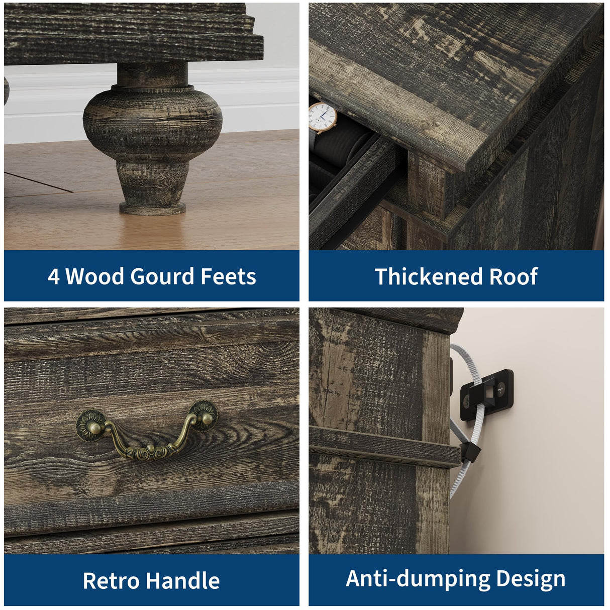 IDEALHOUSE Farmhouse Tall Dresser for Bedroom with 7 Drawers, 50" Tall Large Wood Chest of Drawers with Jewelry Storage for Bedroom, Living Room, Hallway, Dark Oak IDEALHOUSE