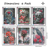 MBNTJHT 6 Pack Halloween Diamond Art Kits for Adults,Rose and Crow Diamond Painting Kits for Beginners,5D Round Full Drill Skull Gem Art Crafts for Home Wall Decor Gifts 12x16 Inch. MBNTJHT