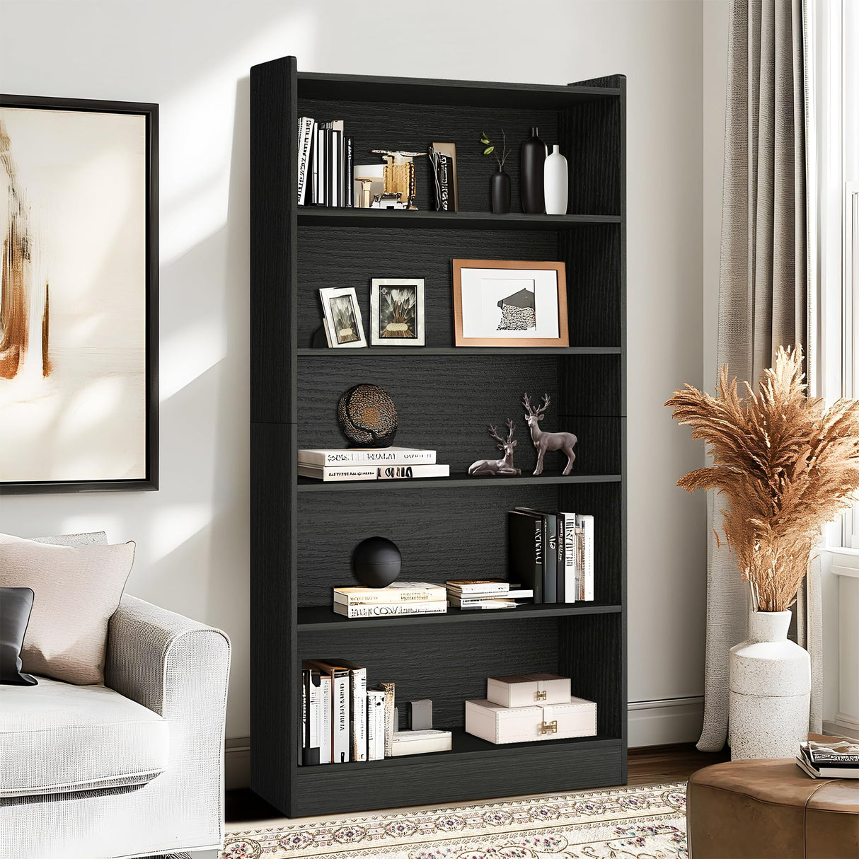 NicBex 72 Inch Tall Bookcase Modern 6-Tier Library Bookshelf Large Bookcases with Closed Back Wooden Bookcase with Stable Base Freestanding Storage Organizer for Bedroom, Office, Black NicBex