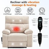 Dual Motor Power Lift Chair for Elderly with Vibration Massage and Lumbar Heating for Living Room, Electric Lay Flat Recliner with Cup Holders Remote Controls, Medium-Firm Chenille Fabric, Beige EZZUP