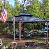 Domi Outdoor Living 14x20FT Hardtop Gazebo, Permanent Metal Gazebo with Galvanized Steel Double Roof and Aluminum Frame, Curtain and Netting, Large domi outdoor living