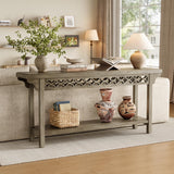 LITTLE TREE 70.87-Inch Long Console, Solid Wood Farmhouse Narrow Entryway Table with Shelf, Rustic Sofa Table for Living Room, Hallway, Grey LITTLE TREE