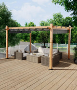 GarveeLife 10 x 13 Ft Wood-Grain Aluminum Pergola Outdoor Pergola with Retractable Canopy Sun Shade Shelter for Garden, Patio, Backyard, Deck - Gray GarveeLife