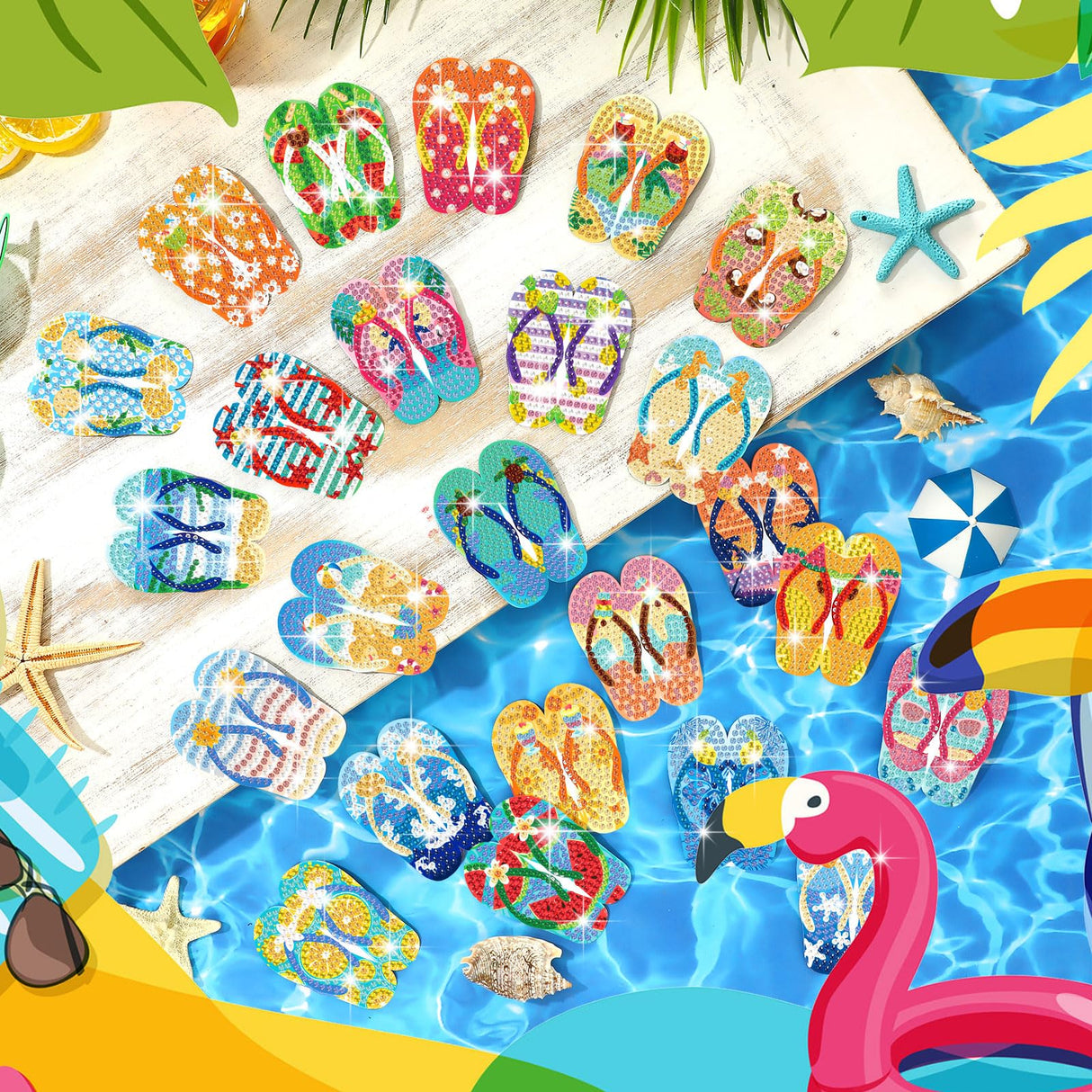 Tellegloww 24 Pcs Summer Refrigerator Diamond Painting Magnets Sea Beach Kits Tropical Hawaiian Art Refrigerator Magnets Diamond Painting Magnet Stickers Tellegloww