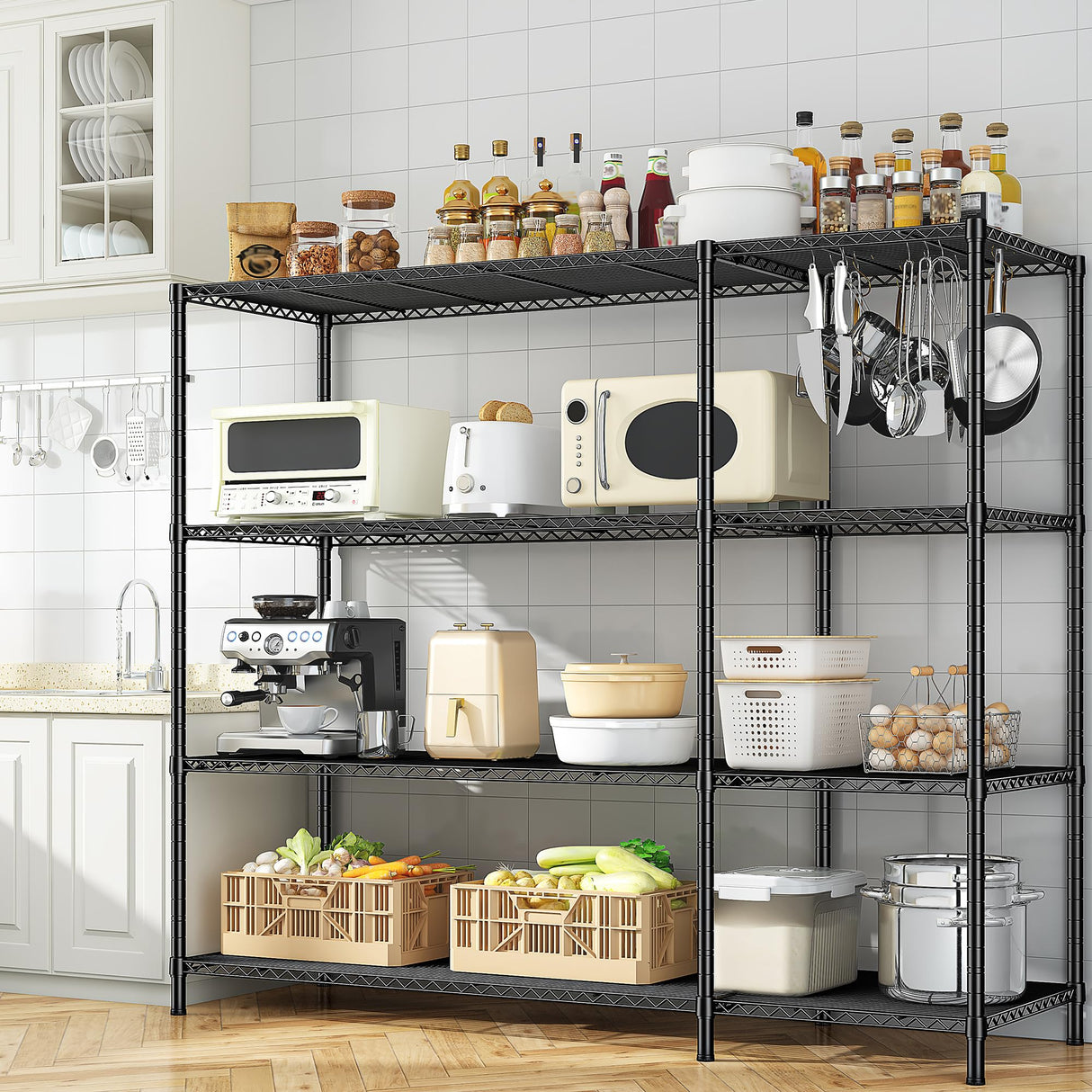 Romorgniz 52.4W Storage Shelves Wire Shelving Unit, 4 Tier Metal Shelving Rack Load 1120LBS,Adjustable Pantry Shelves Heavy Duty Garage Shelving,52.4Wx13.8Dx59H Romorgniz