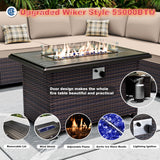 ASJMR 10 Pieces Patio Furniture Set with 2 Swivel Chairs Patio Furniture Outdoor Sectional Sofas with 55000 Gas Fire Pit Patio Conversation Set w/7 Cushions-Brown ASJMR