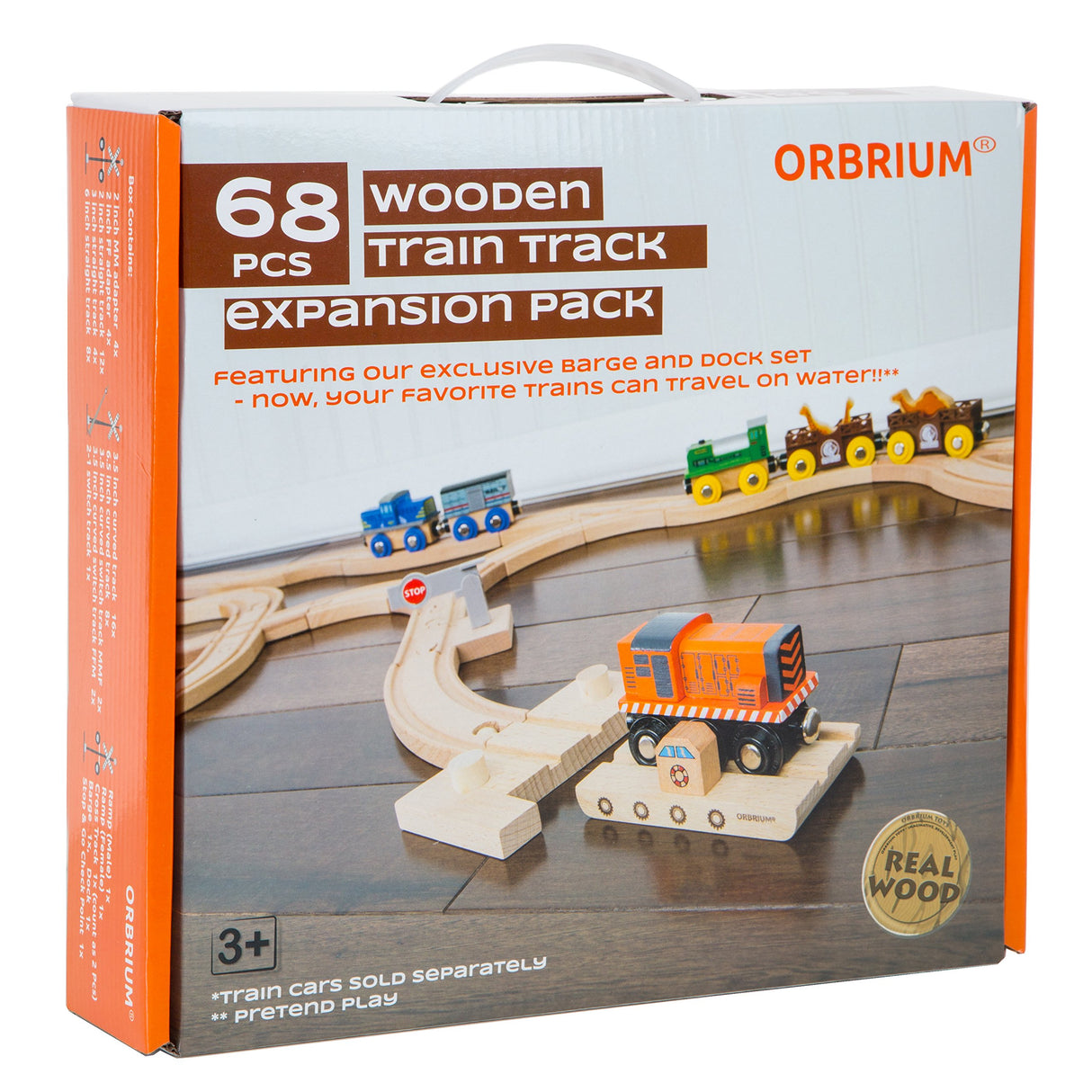 Orbrium Toys 68 Pcs Wooden Train Track Expansion Pack Compatible with Thomas Wooden Train, Brio, Thomas The Tank Engine (68 Pcs) Orbrium