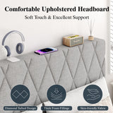 CXVX King Size Bed Frame with Diamond Tufted Headboard, Linen Upholstered Platform Bed and Wooden Slat Support, Noise-Free, No Box Spring Needed, Easy Assembly, Light Grey CXVX