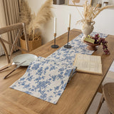 Pastoral Table Runner - 14 x 72 Inch Rectangle - Beige Linen - Washable Tabletop with Dust-Proof Wrinkle Resistant for Restaurant, Picnic, Indoor and Outdoor Dining, Floral (Dark Blue) YiHomer