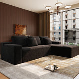 Boneless Modular Sectional Sofa, Cloud Couch with Right Facing Chaise, Oversized Deep Seat, L-Shaped, Soft Corduroy Fabric, Sectional Couch for Living Room -Black NMXUXMN
