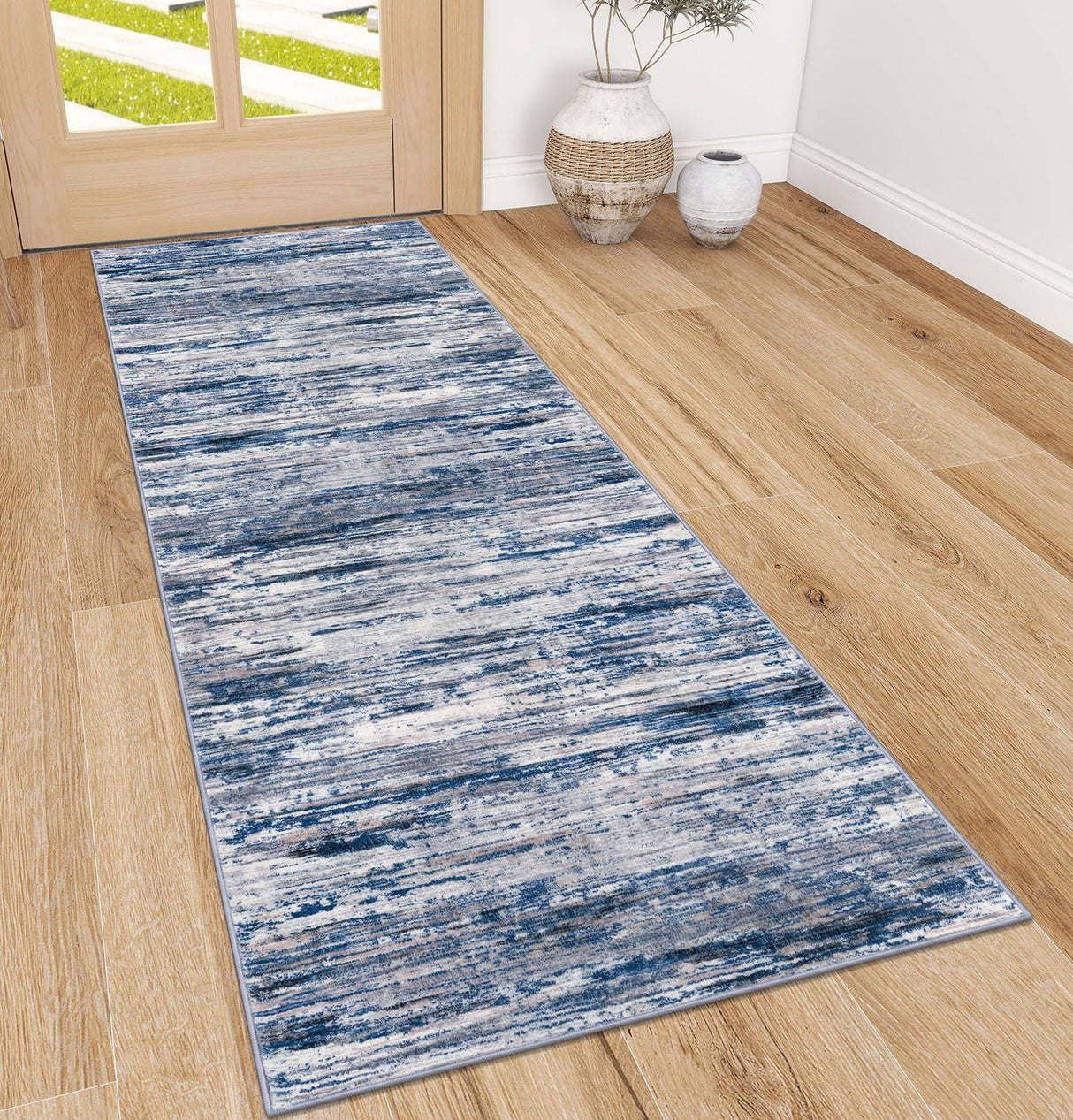 SIILOOM 2x6 Navy Blue Gray Neutral Multi Modern Abstract Runner Rug for Hallways, Super Soft Hallway Decor Kitchen Rugs with Non-Slip, Non-Shedding Washable Rug for Hallways Entryway Bedroom Indoor SIILOOM