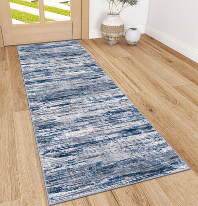 SIILOOM 2x6 Navy Blue Gray Neutral Multi Modern Abstract Runner Rug for Hallways, Super Soft Hallway Decor Kitchen Rugs with Non-Slip, Non-Shedding Washable Rug for Hallways Entryway Bedroom Indoor