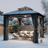 GARTOO 10x10FT Polycarbonate Hardtop Gazebo with Double Roof - Heavy-Duty Steel Frame Gazebo with Breathable Netting & Privacy Curtain for Patio, Porch, Garden, Lawn, Deck, Backyard GARTOO