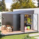 AECOJOY Shed Lean to Storage Shed, Large Outdoor 8' x 10' Metal Wall Side Bike Shed & Outdoor Storage, Garden Storage Cabinet for Backayrd, Patio and Outdoor Use in Dark Grey AECOJOY