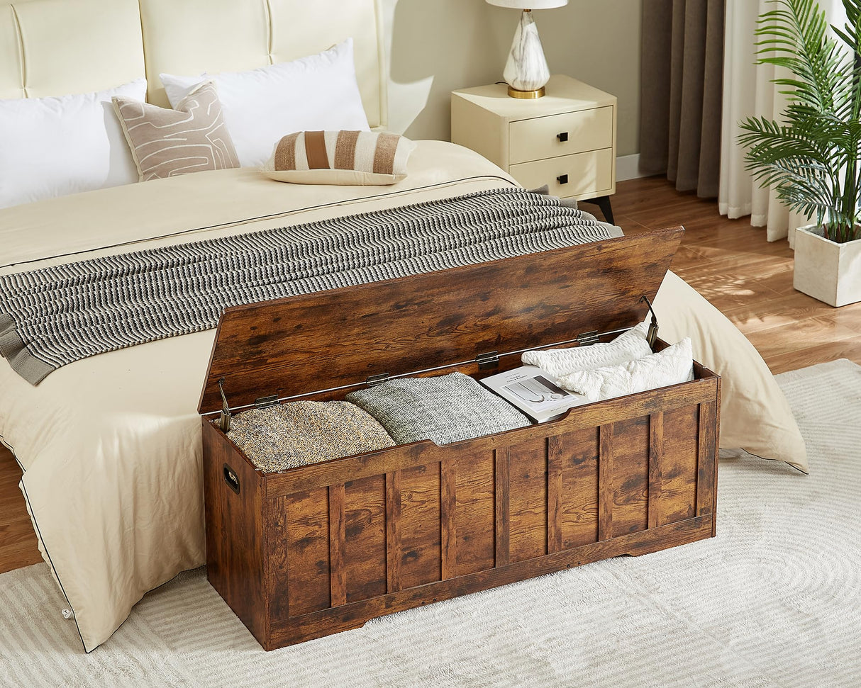 VANKILEY 51.2"Storage chest extra large,storage bench with 2 safety hinges,Shoe Bench,51.2*15.7*19.1inches,wooden trunk for bedroom,livingroom,entryway,Supports 220 lb,Easy Assembly(Rustic brown) VANKILEY
