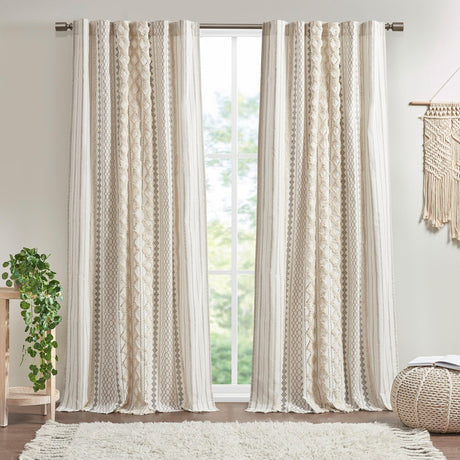 INK+IVY Boho Curtains for Bedroom & Living Room, 100% Cotton Tufted Chenille Stripe Modern Farmhouse Curtains, Light Filtering Drapes, 50" x 95", Ivory INK+IVY