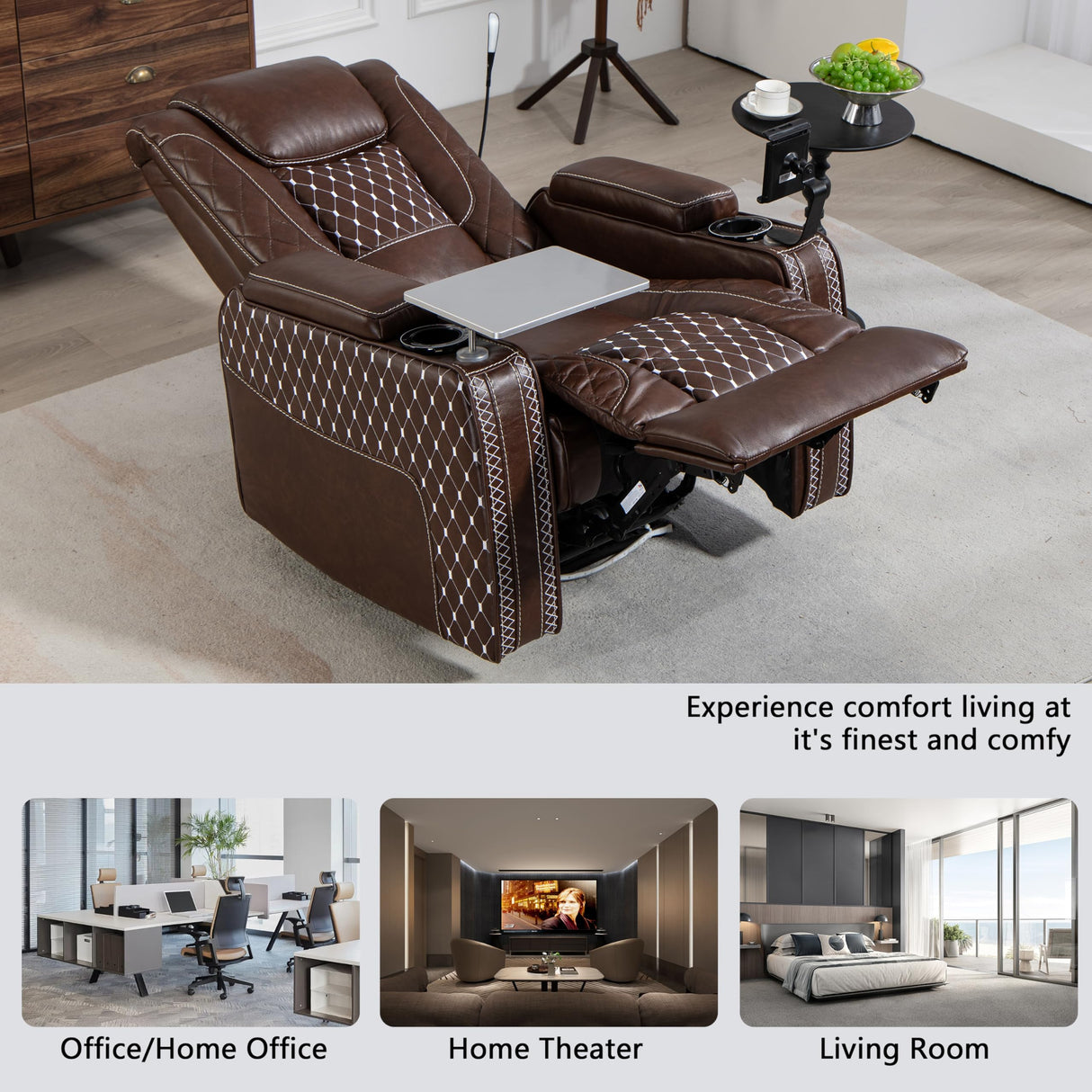 JIKFRIMA Power Zero Gravity Recliner Chair for Adults Breathable Leather Electric Recliners Adjustable Home Theater Seating with Smart Cup Holders, USB Ports, Hidden Arm Storage, Tray Table JIKFRIMA