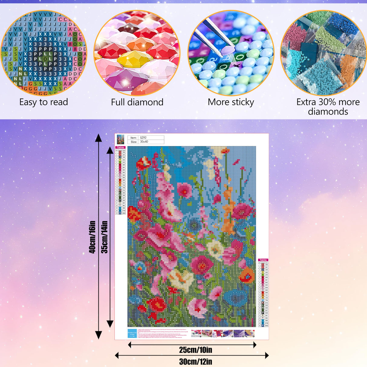 Hutarosl Wild Flowers Diamond Art Kits for Adults - Flowers Diamond Painting for Adults, Flower Gem Painting for Adult and Crafts Home Decor 12x16inch Hutarosl