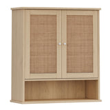 Reettic Rattan Two Door Wall Cabinet, Wooden Medicine Cabinet, Wall Mounted Bathroom Storage Cabinet with Inner Adjustable Shelf, for Bathroom, Kitchen, Entryway, Natural BMGZ103M Reettic