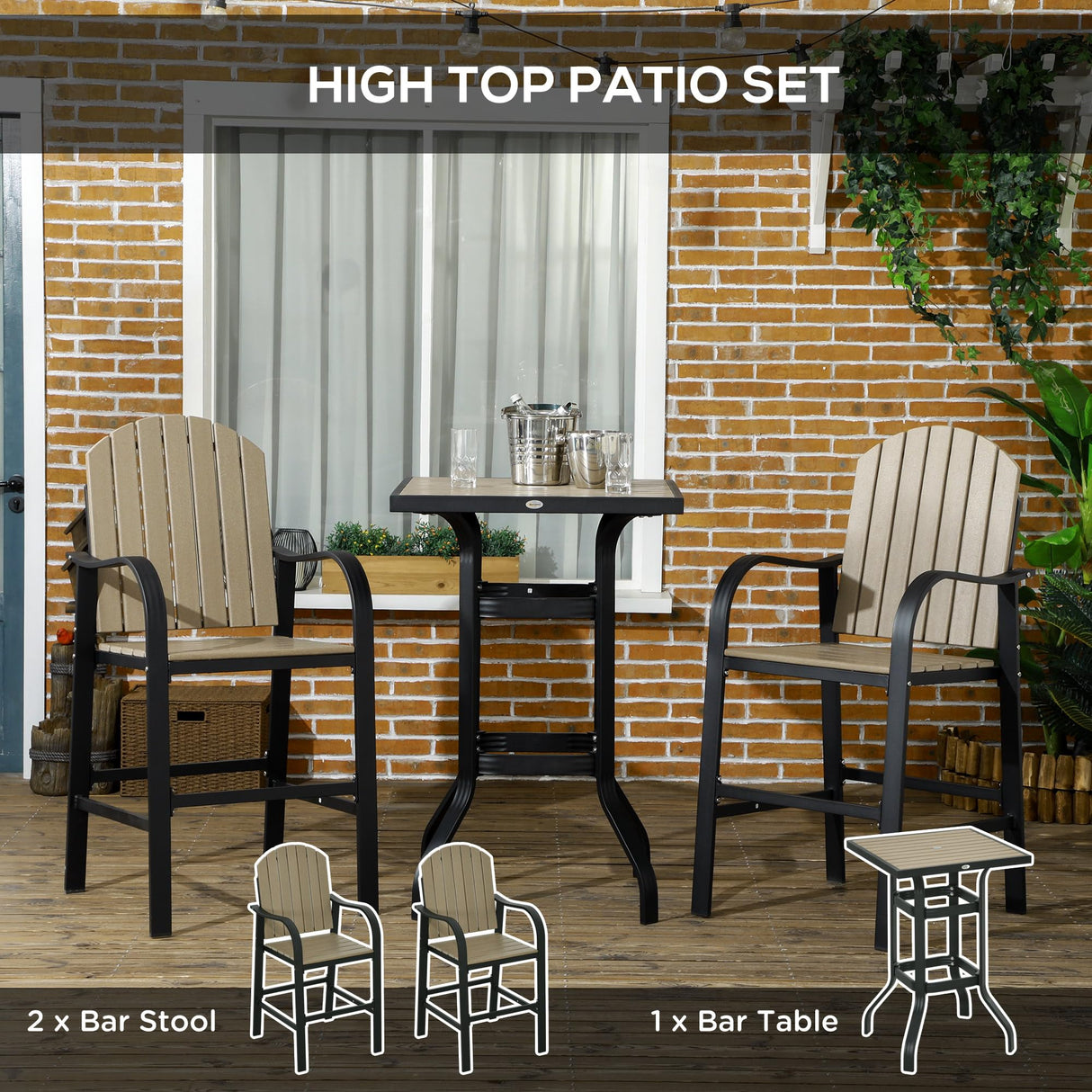 Outsunny 3 Piece Patio Bar Set, Outdoor High Top Table and Chairs Set with Umbrella Hole, Aluminum Frame Bistro Set for Lawn, Garden, Balcony Outsunny