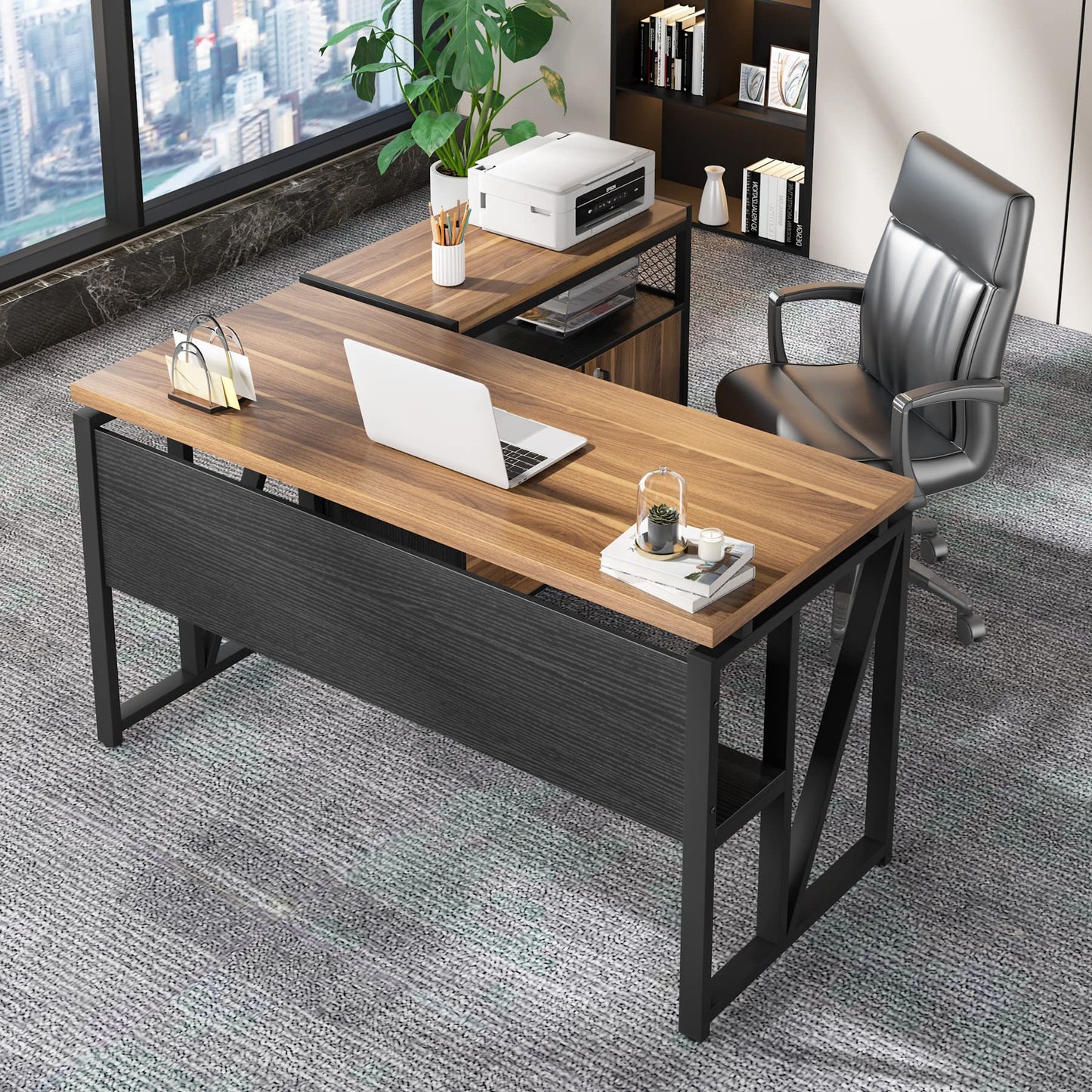 Tribesigns Office Desk with Drawers,55 inches L Shaped Computer Desk with Storage Shelves and Mobile File Cabinet, Executive Desk for Home Office Furniture Sets - WoodArtSupply