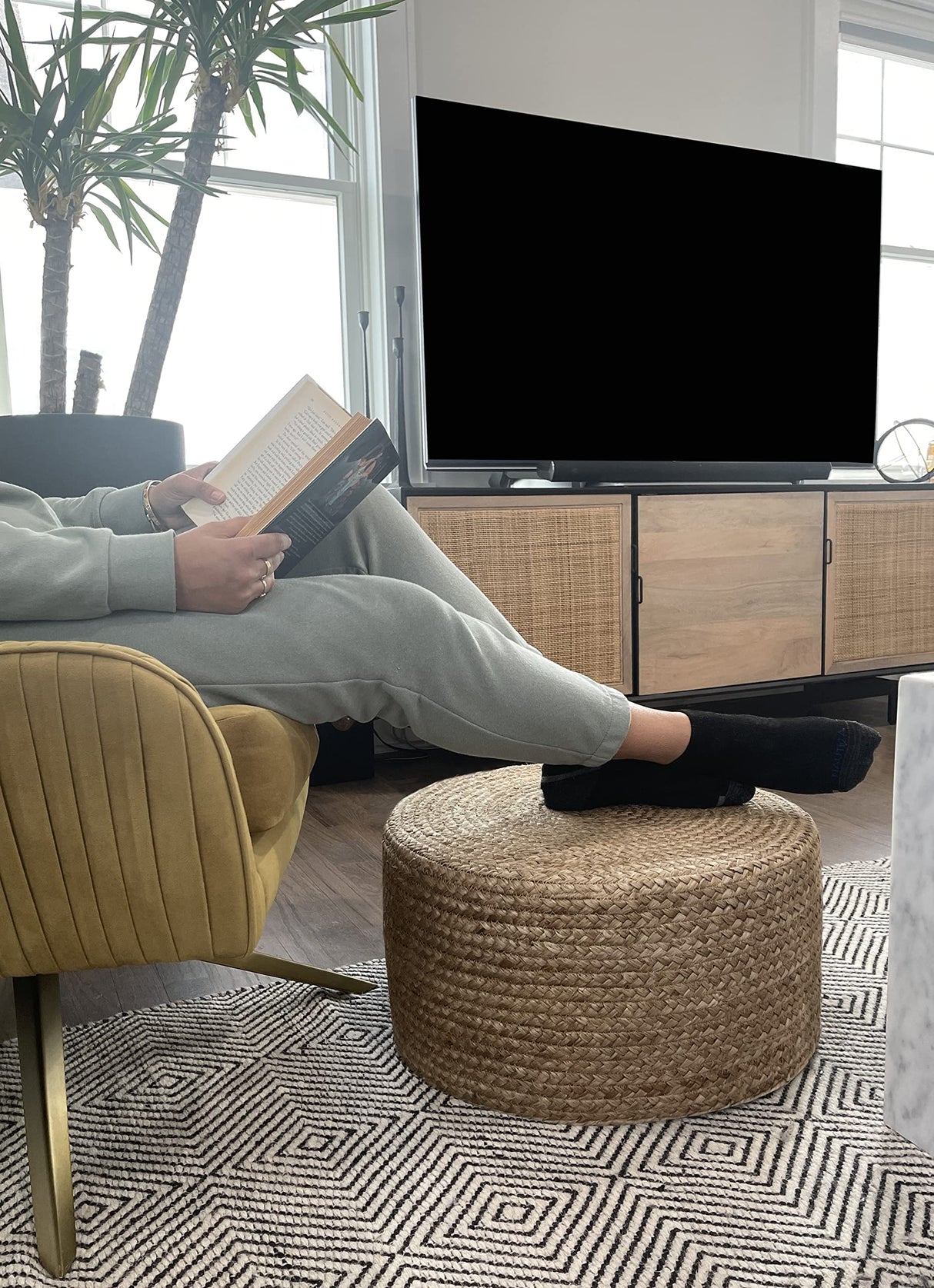 Scandilivin Homes Pouf Ottoman - 100% Natural Jute Braided- Footrest Pouf Hand Knitted - Traditional Cord Boho Pouffe - for The Living Room, Bedroom, Nursery, Patio, Lounge (20" x 20" x 10") S & L Homes