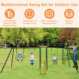 HONEY JOY Swing Set, 660lbs 7-in-1 Heavy Duty Swingset Outdoor for Kids w/A-Frame Metal Swing Stand, 2 Swings, Glider, Gym Rings, Slide, Monkey Bar, Basketball Hoop, Swing Sets for Backyard HONEY JOY