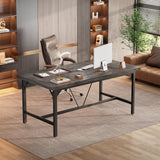 Unikito Large Computer Desk, 63 x 31.5 Inch Long Office Desk, Premium Sturdy 2 Person Desk, 1.4” Thick Study Writing Table, Modern Laptop Computer Table for Home Office Workstation, Black Oak Unikito