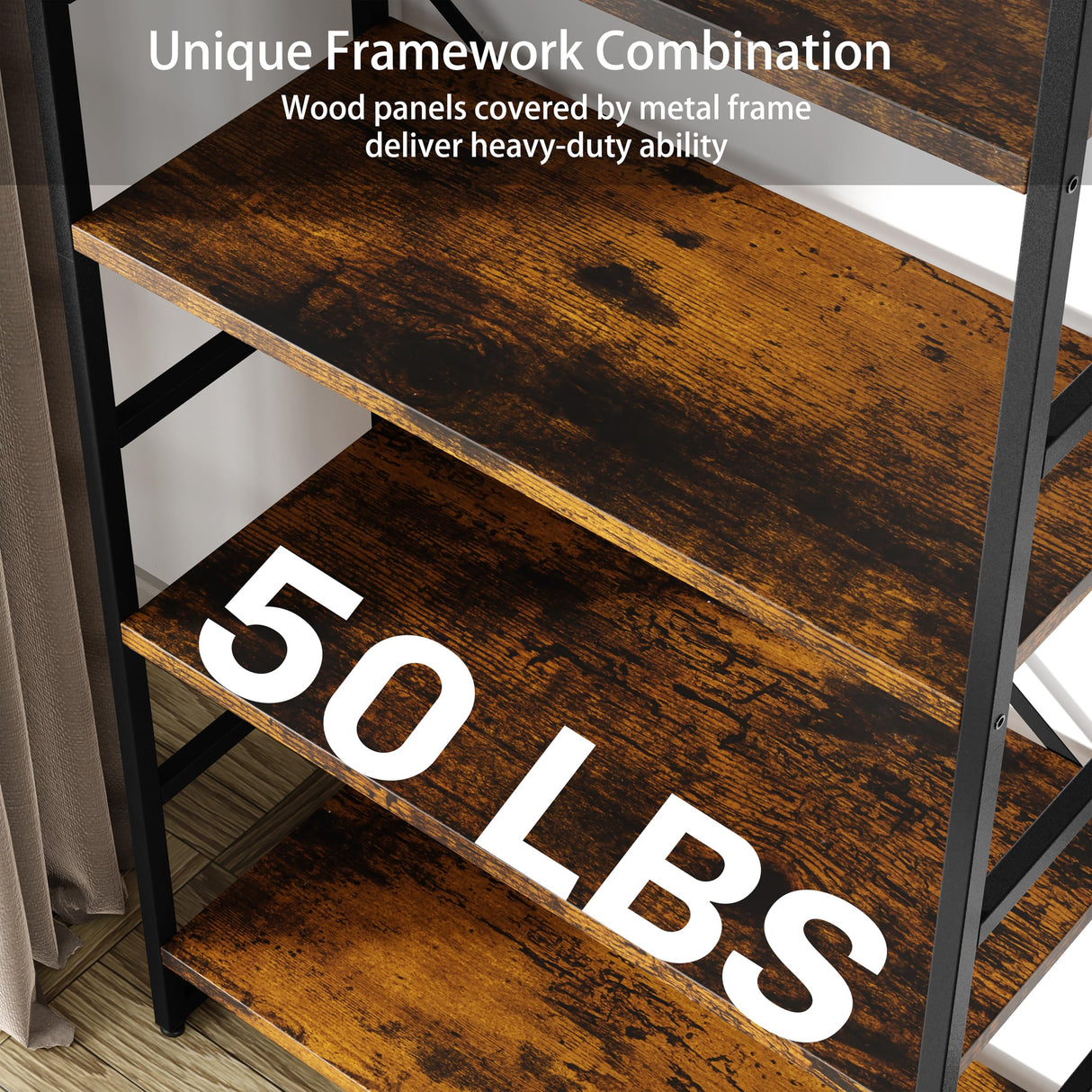 Shintenchi Bookshelf, Arched Bookshelf 5 Tier Bookcase, Tall Bookcase Shelf for CDs/Books, Home Office Bookcase Shelf Storage Organizer, Modern Book Shelf for Bedroom/Living Room, Rustic Brown Shintenchi