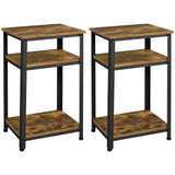 Yaheetech Tall End Table Set of 2, 18x14x29.5 inch Industrial Side Table with Strong Wooden Shelves, 2PCS Slim 3-Tier Telephone Table with Metal Frame for Living Room, Small Places - Rustic Brown Yaheetech