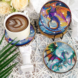 Dragon Diamond Art Coasters Kit: 8 Pcs Fantastic Dragon Diamond Painting Coasters with Holder and Cork Pads, DIY Coaster Craft Set for Adults Beginners Home Decor Gifts CRASHOT