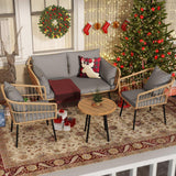 YITAHOME 4 Pieces Patio Furniture Set, Wicker Balcony Bistro Set, Outdoor All-Weather Rattan Conversation Set with Loveseat Chairs Table Soft Cushions for Backyard, Pool, Deck, Garden - Grey YITAHOME