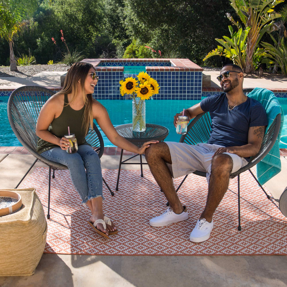 Best Choice Products 3-Piece Outdoor Acapulco All-Weather Patio Conversation Bistro Set w/Plastic Rope, Glass Top Table and 2 Chairs - Gray Best Choice Products