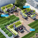 Sweecci 7-Piece Patio Furniture Set, Outdoor Sectional with Thick Cushions, Modular Patio Sofa, Dual-Strand Wicker Rattan, Rust-Resistant Frame, Backyard Furniture for Garden, Deck, Grass Green Sweecci