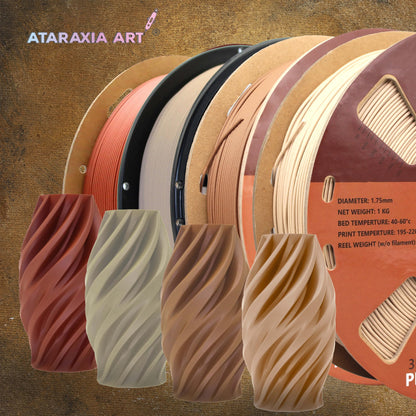 ATARAXIA ART Brick Red Wood PLA Filament 1.75mm, 1Kg/2.2Lb Spool, Wood 3D Printer Filament with Real Wood Particles, with Filament Storage Bag, Dimensional Accuracy +/-0.03mm,Fit Most FDM 3D Printers