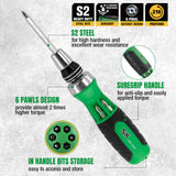 SK 12-in-1 Ratcheting Screwdriver, 216-P, Multi-bit Driver with Quick-Load Mechanism, S2 Steel, with Phillips, Slotted, Star, Square Bits Stored in Handle SK